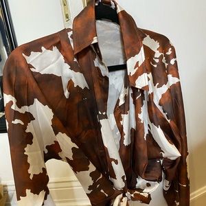 Cow Print Satin Blouse